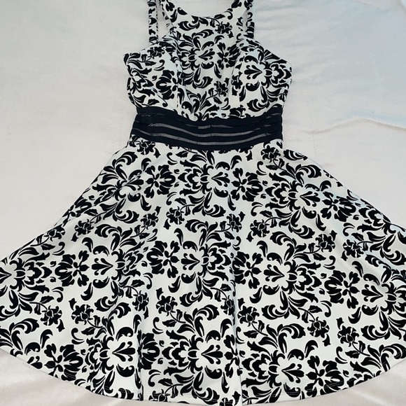 Black & White Velvet Textured Damask Filigree Dress - Picture 3 of 11